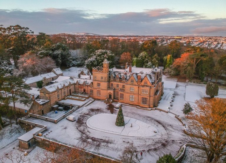 Bangor Castle in Snow, Attractions Castle Park Bangor in Northern Ireland
